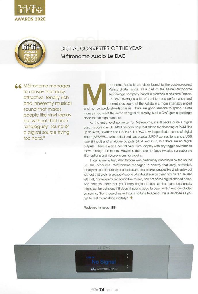 Metronome Le DAC HIfi award winner 2020