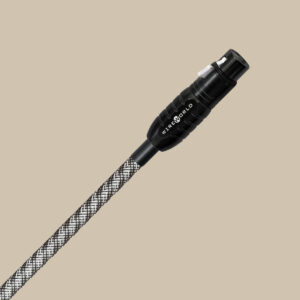 En Wireworld Platinum Starlight Series 7-kabel med "Wireworld" på den svarta kontakten och en flätad design, redo att förstärka ditt ljud.